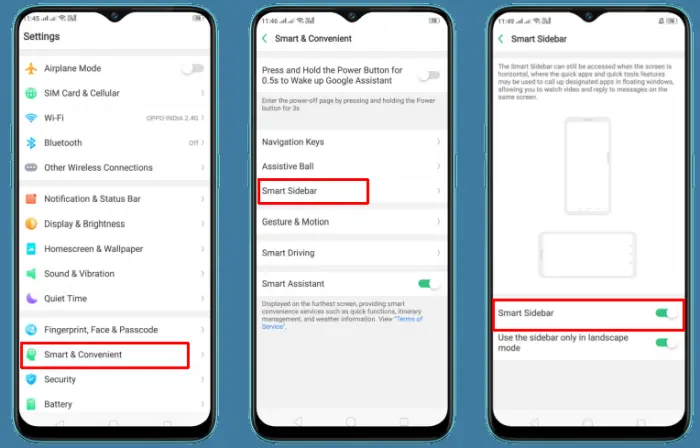 SS Oppo A3s Bilah Samping Cerdas