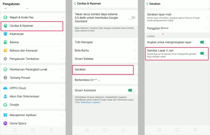 Screenshot Tiga Jari Oppo A3s
