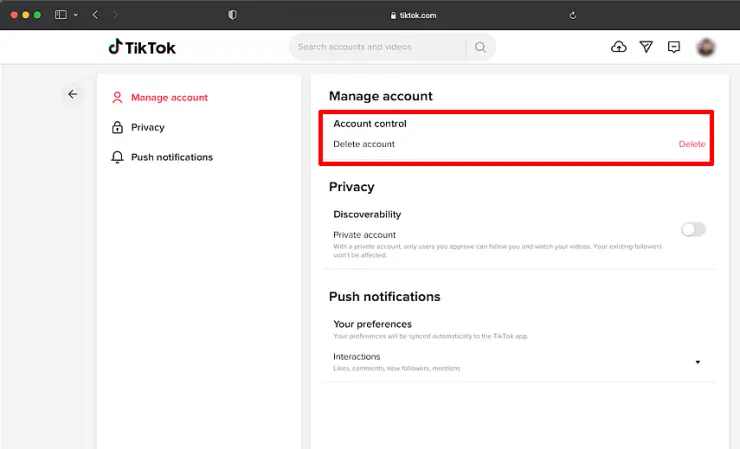 Cara Hapus Akun Tiktok di PC