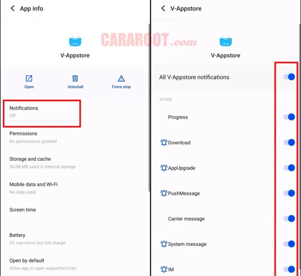 Mematikan Notifikasi V-Appstore