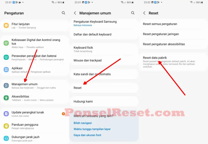 Masuk Ke Pengaturan Reset Samsung