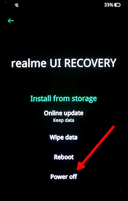 Opsi Power Off di Realme UI Recovery