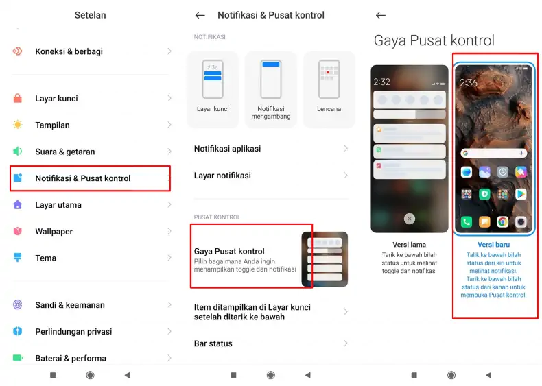Mengaktifkan Control Center Xiaomi Melalui Pengaturan
