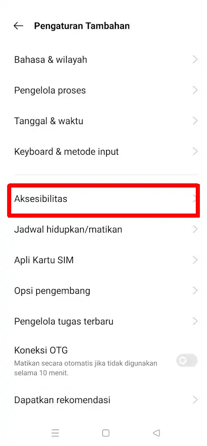 Menu Aksesibilitas Oppo