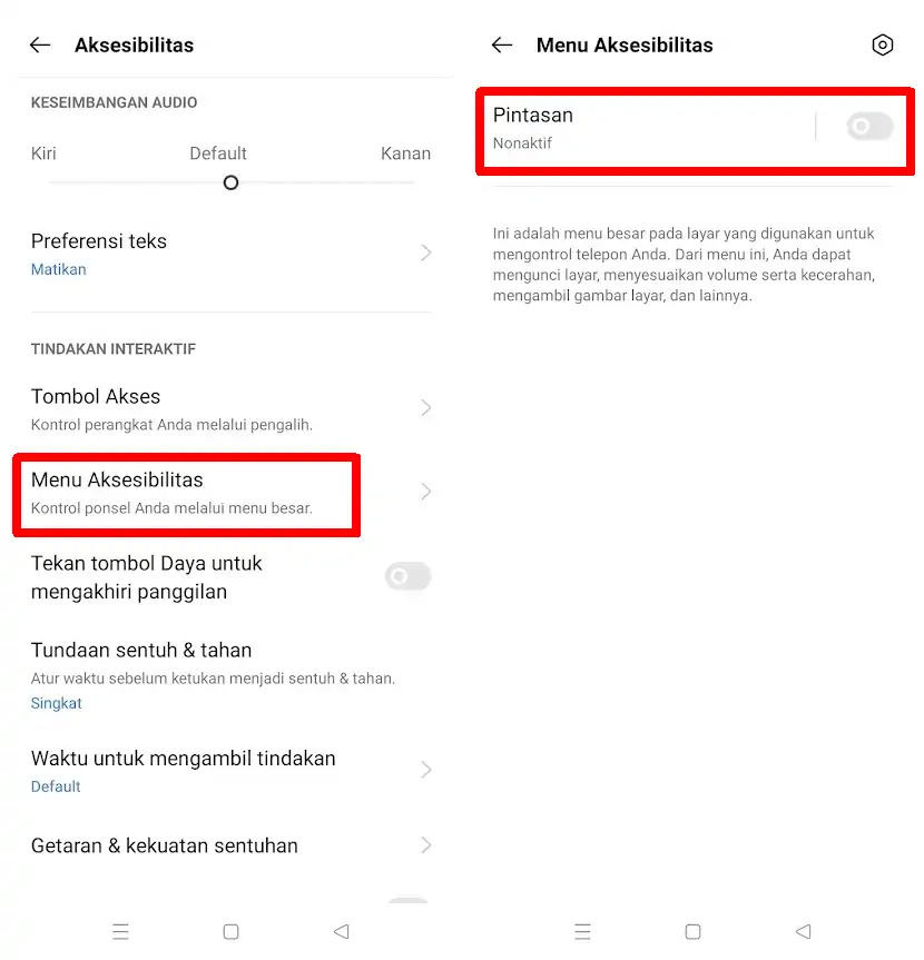 Nonaktifkan Pintasan Aksesibilitas