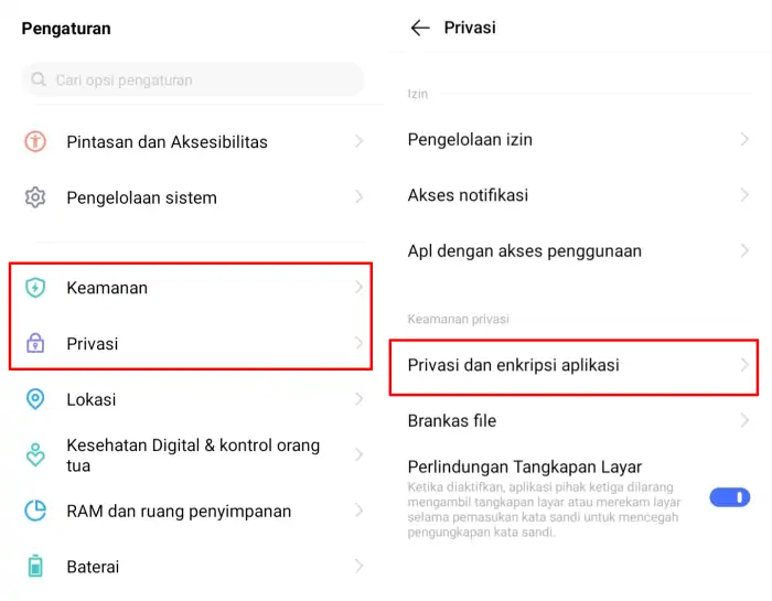 Masuk Ke Pengaturan Privasi dan Enkripsi Aplikasi