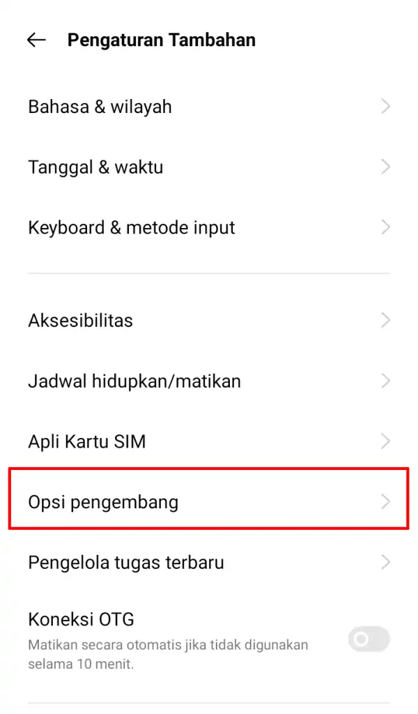 Masuk Ke Opsi Pengembang