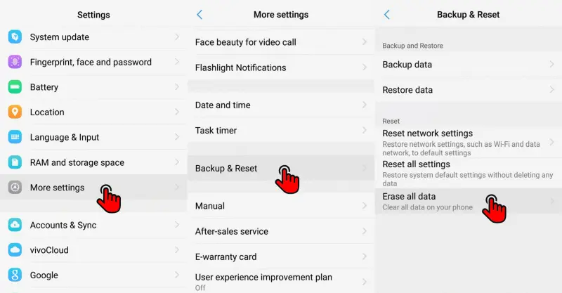 Menu Pengaturan Pabrik Vivo Y81