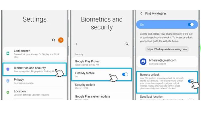 Setting Samsung Find My Device