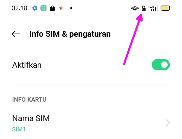 Volte Oppo di Status Bar