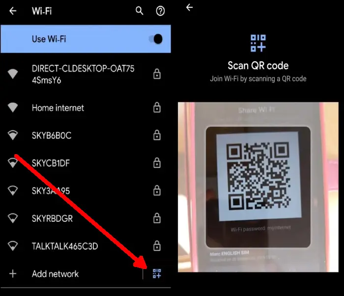Memindai Kode QR Untuk Terhubung Ke Wifi