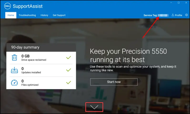 Temukan Tag Servis Dell menggunakan SupportAssist